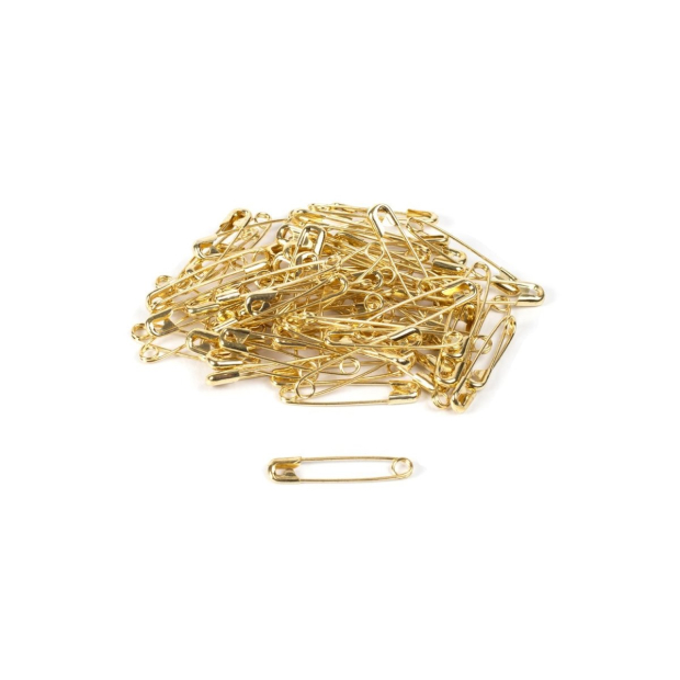 Assortment of 24 gilt brass safety pins - coiled spring - 2/0 - 0 - 1