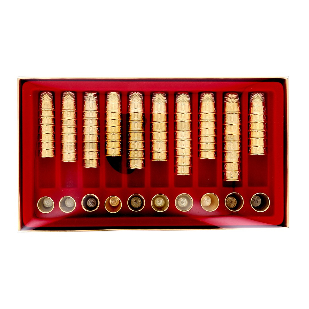 Thimble assortment in suede tray