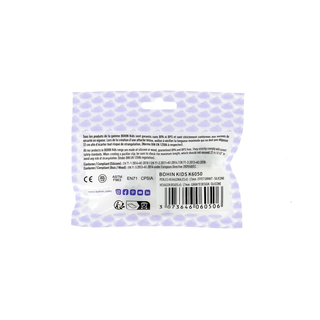 Perles hexagonales en silicone 17 mm
