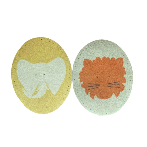 Pair of children's elbow/knee patches with lion and elephant motifs