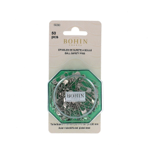 Box of 50 'Olive' safety pins - ball spring - No.  1 - 30 mm - ø 0.80 mm