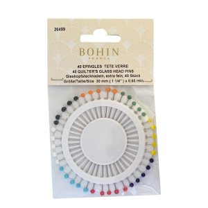 Hanging disc of 40 extra fine glass head pins, assortment of colours - 30 mm - ø 0.60 mm