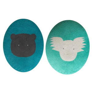 Pair of children's elbow/knee patches with teddy bear and koala motifs