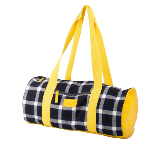 Sac tricot motif tartan -Jaune & Marine